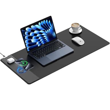 TopMade Wireless Charging Mouse Pad, Waterproof Gaming Mousepad with Ultra-Smooth Surface, Non-Slip Base, 31.5"x15.75" XXL Large Desk Pad, Classic Black Computer Desk Mat for MacBook, PC, Laptop - Image 1