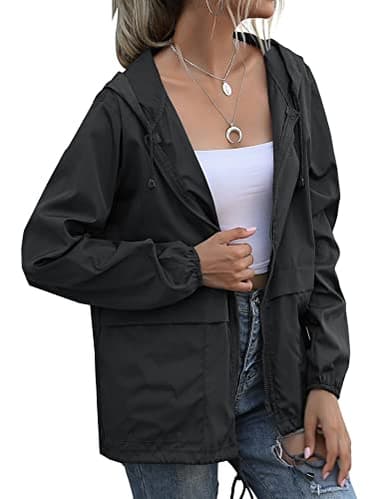 JMinger Waterproof Rain Jackets for Women Hooded Windbreaker Lightweight Raincoat for Outdoor Hiking Travel Black Large - Image 3
