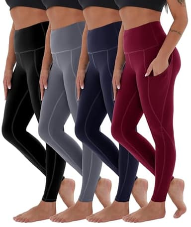 CAMPSNAIL 4 Pack Yoga Pants with Pockets for Women - High Waist Tummy Control Soft Leggings for Workout Gym - Image 1