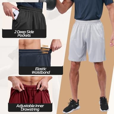 3 Pack Gym Basketball Mens Shorts - Quick Dry Black Workout Athletic Shorts with Pockets for Casual Running (S-6XL) - Image 2