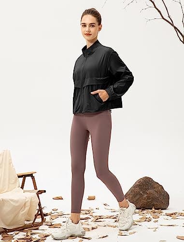Locachy Women's Lightweight Zip Up Athletic Jacket Stand Collar Windproof Sun Protection Workout Outdoor Jacket Black M - Image 6