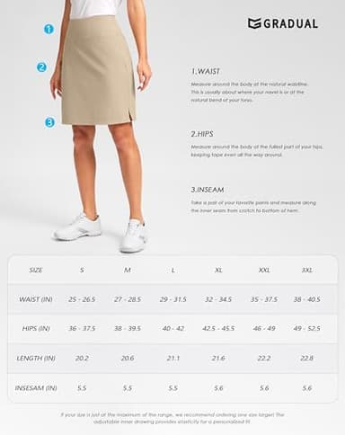 G Gradual 20" Golf Skorts Skirts for Women with 7 Pockets Knee Length Skort Athletic Modest Long Tennis Skirts for Women(A-Black,L) - Image 7