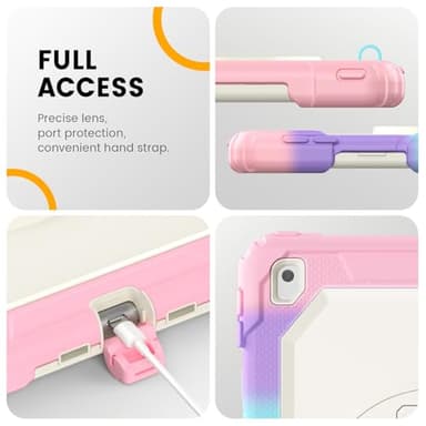 Timecity Case for iPad 9th/ 8th/ 7th Generation 10.2 inch - Heavy Duty Protective Cover with Screen Protector, Rotating Stand, Shoulder Strap & Pencil Holder | Kids-Friendly (Pink Camo) - Image 8