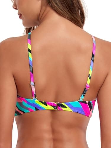 RELLECIGA Women's Neon Striped Wavy Halter Bikini Top Criss Cross Cutout Bathing Suit Size X-Large - Image 6
