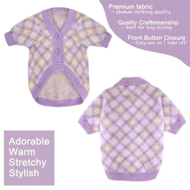 Algudbilt Dog Sweater - Winter Clothes for Small Dogs & Cats XXS XS, Knitwear Jacket, Stretchy Coats for Dogs Boy & Girl, Warm Deluxe Puppy Costume Outfit Pet Apparel (Violet, X-Small) - Image 2
