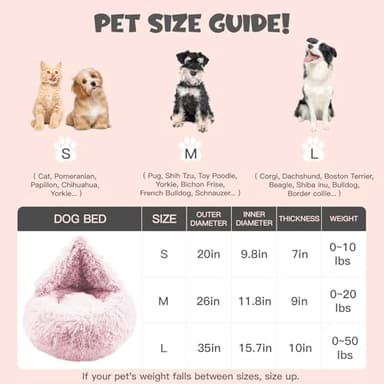 Himax Dog Beds for Large Dogs, Comfort Dogs Bed with Blanket Attached, Calming Anti-Anxiety Fluffy Dog Bed Washable (20"/26"/35") Pink - Image 2