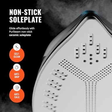 Pursteam SteamBurst+ 1750W Steam Iron, Ceramic Soleplate, Adjustable Steam, Burst of Steam, Self-Clean, Anti-Calc, Anti-Drip, Powerful & Long-Lasting Steam for All Fabrics - Image 3