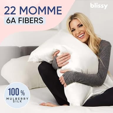 Blissy Silk Pillowcase - 100% Pure Mulberry Silk - 22 Momme 6A High-Grade Fibers - Pillow Cover for Hair & Skin - Regular, Queen & King with Hidden Zipper (Standard,Blissy White) - Image 6