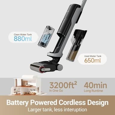 DREAME H14 Pro Wet Dry Vacuum Cleaner, 180° Lie-Flat Vacuum Mop, 140°F Washing and Fast Hot Air Drying, Powerful 18kPa Suction Floor Cleaner Machine, Easy GlideWheel Movement, Smart App Control - Image 8