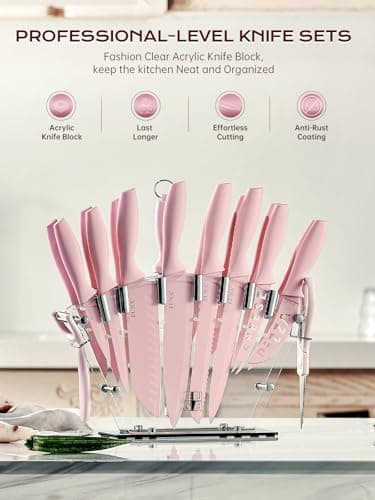 EUNA Knife Block Set, 19 PCS Kitchen Knife Set with Acrylic Block and Sharpener, German High-Carbon Stainless Steel Knife Sets with 6 Serrated Steak Knives, Bread Knife, Chef Knife, Rust-Proof - Image 8