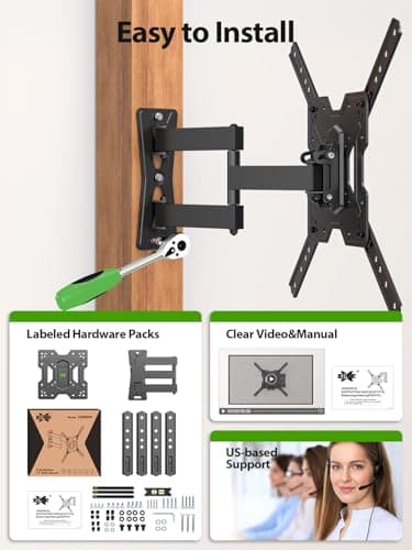 USX MOUNT UL Listed Full Motion TV Mount, Swivel Articulating Tilt TV Wall Mount for 26-65 Inch LED, 4K, Wall Mount Bracket with VESA 400x400mm Up to 77lbs, Perfect Center Design -XMM006-1 - Image 9