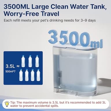 Potaroma Smart Wireless Pet Water Fountain, No Filter, 3.5L Large Capacity, Rechargeable Automatic Water Dispenser for Cats and Small Dogs, Wastewater Separation Always Fresh Water - Image 6