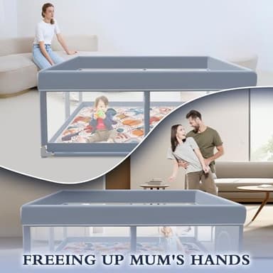 XVISHX 65 x 50 Inch Baby Playpen with Mat, Playpen for Babies and Toddlers, Baby Play Pen Playard for Indoor & Outdoor Active Center Game Fence, Skin-Friendly Fabric and Soft Breathable Mesh, Grey - Image 6