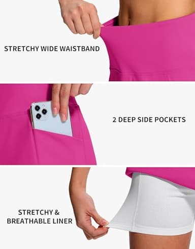 UPGET Womens Golf Skirt Skort 16" High Waisted 4 Pockets Lightweight Stretch with Liner for Tennis Athletic Casual Rose L - Image 4