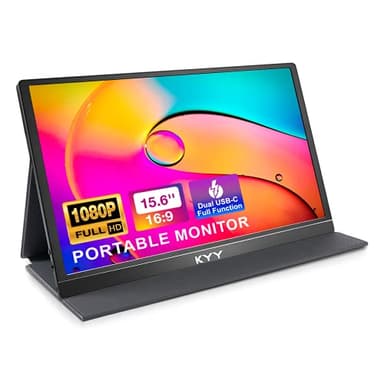 KYY Portable Monitor 15.6'' 1080P FHD USB-C Laptop Monitors w/Smart Cover & Dual Speaker, HDMI Computer Display IPS HDR External Gaming Monitor for PC Phone Mac Xbox PS4 Switch[Upgraded] - Image 1