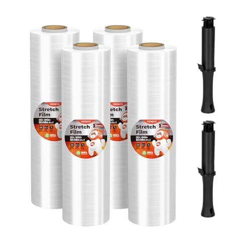 MUNBYN Shrink Wrap, Stretch Wrap with Handles, Stretch Film Roll Industrial Strength, Plastic Wrap for Pallet Wrapping Shipping Moving, 15 Inch x 1000 Ft, 4 Pack, 60 Gauge - Image 1