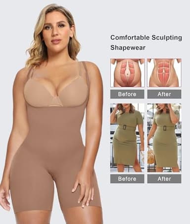 SHAPERX Open Bust Shapewear Tummy Control Bodysuits for Women Seamless Compression High Waisted Body Shaper, SZ5258-Sienna-L/XL - Image 5