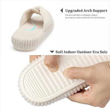 Chantomoo Slippers for Women Memory Foam House Bedroom Corduroy Bow Crossbands Slide Slipper Shoes Comfy Trendy Gift Slippers Beige Size 9 10 8.5 - Image 3