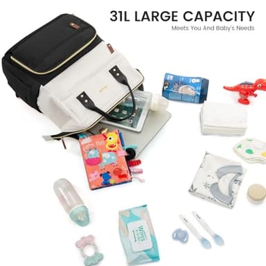 LOVEVOOK Diaper Bag Backpack, Baby Bag with Changing Station, Large Diaper Backpack for Mom Dads, Waterproof Mommy Bag for Boy and Girl, Travel Essential Baby Shower, Black-Beige - Image 8