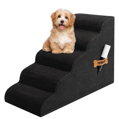 Dog Stairs, Romrol Dog Steps Ramp for High Bed and Couch, Dogs Ramp with Durable Non-Slip Waterproof Fabric Cover, Pet Stairs for Small Dogs and Cats or Pets Joints, 4-TiersBlack - Image 1