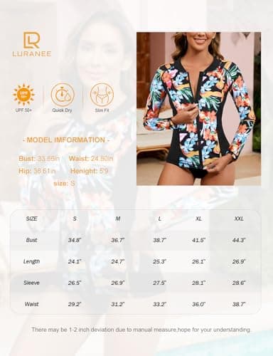 LURANEE Women's Zip Up Rash Guards for Women Long Sleeve Swimsuit UV Sun Protection Swim Shirts Multicolor - Image 4