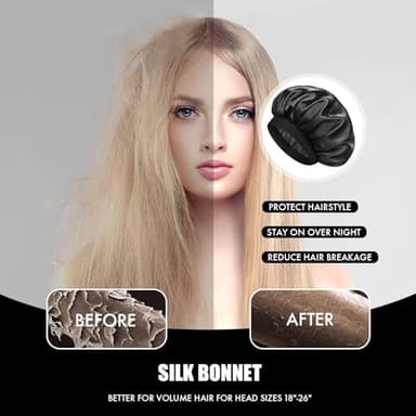Doitory Satin Silk Bonnet for Sleeping, Double Layer Silk Sleep Cap for Men & Women, Soft Satin Lined Bonnet for Natural & Curly Hair(Black) - Image 5