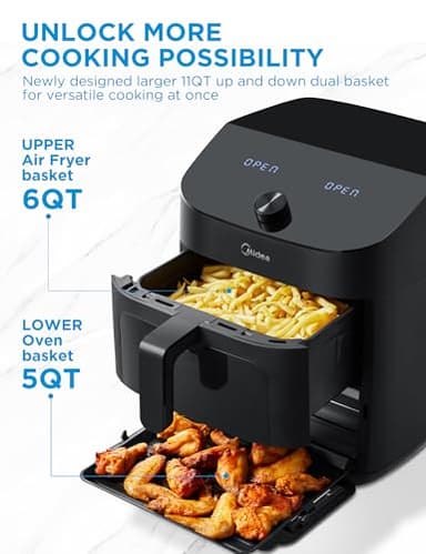 Midea Dual Basket Air Fryer Oven 11 Quart 8 in 1 Functions, Clear Window, Smart Sync Finish, Works with Alexa, Wi-Fi Connectivity, 50+ App Recipes for family meals, Bake, Roast, Grill, Broil, Toast - Image 3