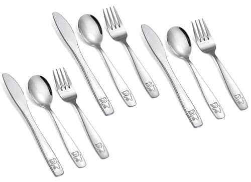 9 Piece Stainless Steel Kids Silverware Set,Toddler Utensils,Child and Toddler Flatware,Kids Utensil Set,Children Safe Forks, Spoons and Knives,Mirror Polished, Dishwasher Safe - Image 1