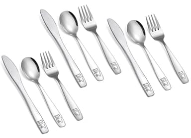 9 Piece Stainless Steel Kids Silverware Set,Toddler Utensils,Child and Toddler Flatware,Kids Utensil Set,Children Safe Forks, Spoons and Knives,Mirror Polished, Dishwasher Safe - Image 1