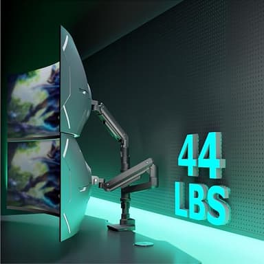 WALI Vertical Dual Monitor Stand for 17''-49'' Curved Screens, Ultrawide Dual Monitor Arms up to 44lbs, Stacked Monitor Mount for 2 Monitors, Heavy Duty Adjustable Gas Spring Arm (GSDM002N-P), Black - Image 4