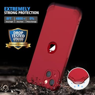 ORETECH for iPhone 13 Case, with [2 Screen Protectors] [15 Ft Military Grade Drop Test] [Camera Protection] 360° Full Body Shockproof Slim Thin Phone Case iPhone 13 Cover 6.1"- Red - Image 4