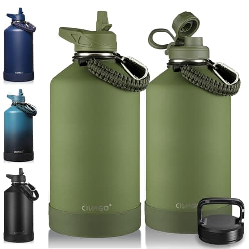 CIVAGO Gallon Insulated Water Bottle Jug with Straw, 128 oz Large Stainless Steel Water Flask, Big Metal Thermal Mug with 3 Lids for Sports, Travel, Gym, and Camping, Army Green - Image 1