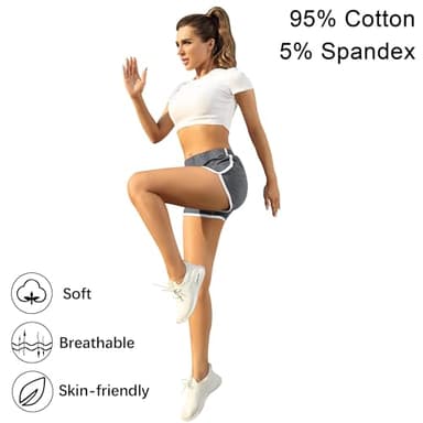 URATOT Women's Cotton Shorts Gym Shorts Yoga Shorts Summer Running Active Shorts Dance, Pack of 2 Black, Dark Grey - Image 2