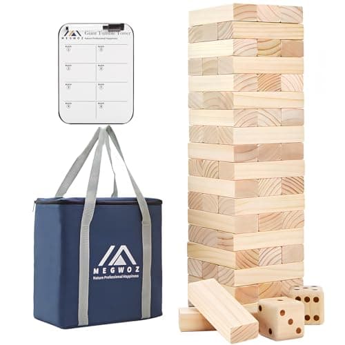 Megwoz Giant Tumble Tower Games for Kids and Adults 57 Blocks New Zealand Pine Wooden Blocks Stacking to Over 4.2FT Family Games for Indoors Outdoors Yard Games for Family - Image 1