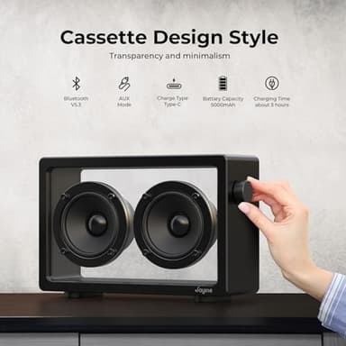 JAYINE Cassette Portable Bluetooth Speaker, 20W Minimalist Speakers Bluetooth Wireless Loud, HD Powerful Sound and Wide Compatibility V5.3 for Indoor Outdoor - Black - Image 4