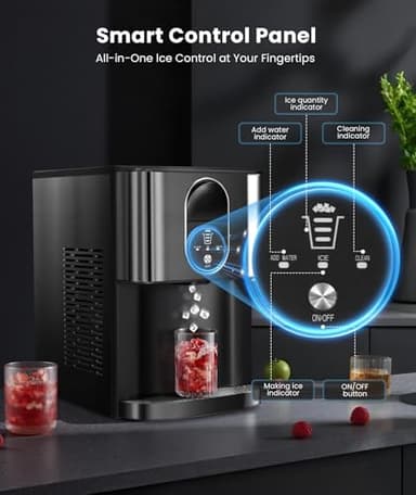 Nugget Ice Makers Countertop, Pellet Ice Maker Machine Dispenser with Water Reservoir, Self-Cleaning, 44lbs/24H Soft Chewable Ice Maker Machine for Home/Kitchen/Office, Black Stainless - Image 4
