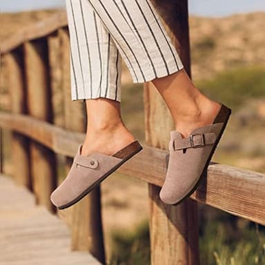 KIDMI Genuine Suede Clogs for Women Cork Footbed Sandals Leather Mules Potato Shoes with Arch Support - Image 4