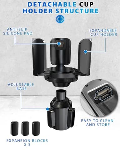 IPOW 2Pack Car Cup Holder Expander with Adjustable Holder & Base, Compatible with Yeti Ramblers, Hydro Flasks Most Coffee Mugs Bottles & Cups - Image 3