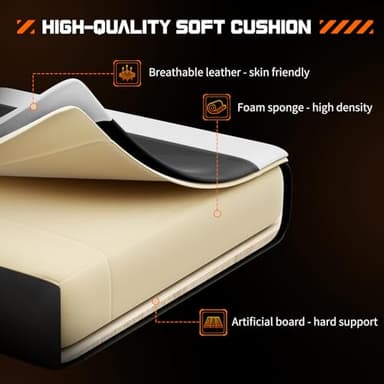 DUMOS Ergonomic Gaming Desk Chair - PU Leather Recliner with Footrest, Lumbar Support, Headrest, Fixed Armrests, Height Adjustable, 360° Swivel, White, for Adults - Image 7