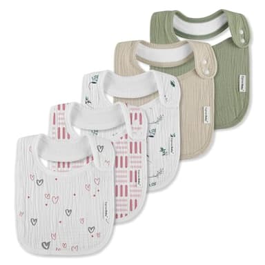 Muslin Bibs for Baby Boys Girls,Organic Muslin Baby Bib for Drooling and Teething,Soft Bandana Drool Bibs 5 Pack - Image 1