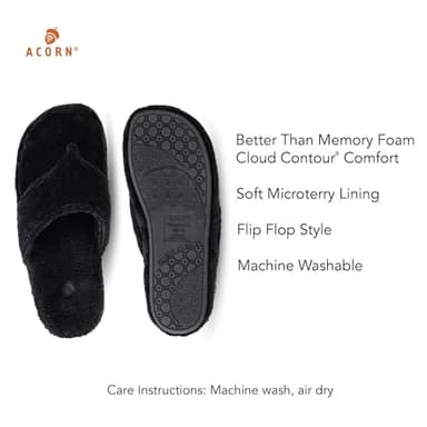 Acorn Women's Spa Thong Slippers with Cloud Contour Comfort - Arch Support and Plush Fluffy Terry Lining, Perfect for Beach, Camping, Poolside, or Bathroom Wear, Black, 9.5 - 10.5 - Image 3