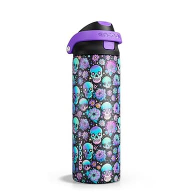 ENCOOL Halloween Gothic Water Bottle with Straw, Stainless Steel Insulated Water Bottle,Leak Proof, One-Touch Flip Lid, BPA Free, Holiday Gifts For Women Men, 24oz, Floral Afterlife - Image 1