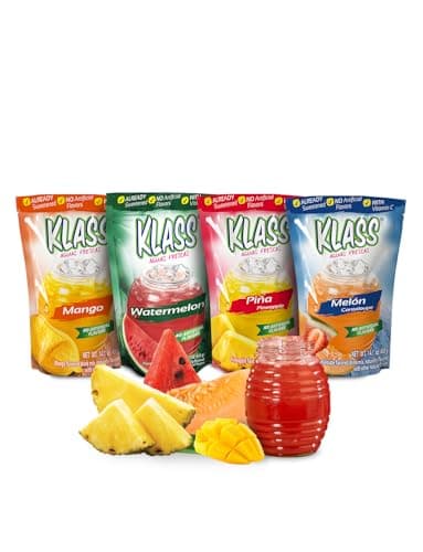 Klass Aguas Frescas Drink Mix Tropical Variety Pack, Watermelon, Cantaloupe, Mango & Pineapple Drinks Flavors, From Natural Sources, With Vitamin C (Makes 7 to 9 Quarts) 14.1 Oz Family Pack (4-Pack) - Image 1