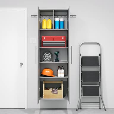 Prepac HangUps 24" Large Garage Cabinet, Bathroom Cabinet Wall Mount, Ideal for Garage, Kitchen and Laundry Organization 24" W x 72" H x 12" D, Light Gray - Image 2