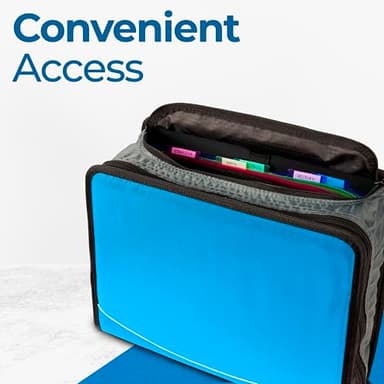 Case-it Mighty Zip Tab Zipper Binder, 3" O-Ring with 5-Color tabbes, Expanding File Folder and Shoulder Strap and Handle, D-146-Denim Blue - Image 6