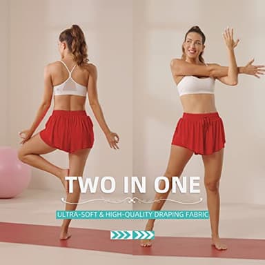 Flowy Athletic Shorts for Women Running Tennis Butterfly Shorts Girls 2-in-1 Double Layer Quick-Drying Comfy Shorts (Red, Small) - Image 5