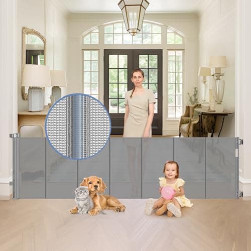 Reinforced bottom 90 Inch Extra Wide Baby Gate for Large Openings Retractable Baby Gates Extra Wide Upgraded Spring Retractable Dog Gate for Doorways Extra Wide Adjustable Bracket Retractable Pet Gate - Image 1