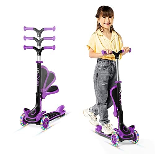 3 Wheel Scooter for Kids with Foldable Seat, Adjustable Handlebar Height, Lean-to-Steer Ride On Toy for Kids Ages 2+, Light-Up LED Wheels, Wide Anti Slip Deck, Indoor & Outdoor Use, Purple - Image 1