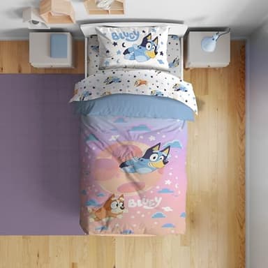 Jay Franco Bluey & Bingo Twin Comforter Set - 5 Piece Bed Set Includes Sheet Set & Pillow Covers - Super Soft Clouds & Stars Kids Bedding - Image 8