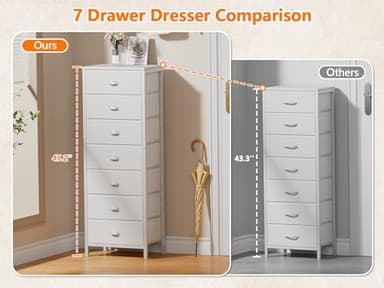 Furnulem White Tall Dresser for Bedroom with 7 Drawers, Vertical Chest of Drawer in Closet, Nightstand Storage Tower Unit Organizer with Fabric Bins for Dorm,Living Room,Entryway,Hallyway - Image 9
